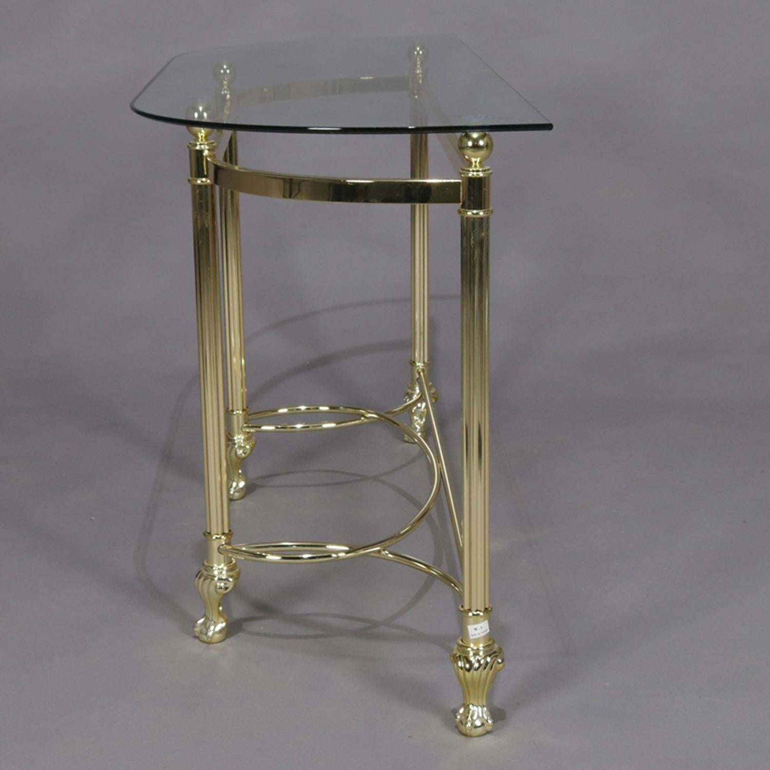 20th Century Italian Midcentury Transitional Paw Foot Brass and Glass Console Table