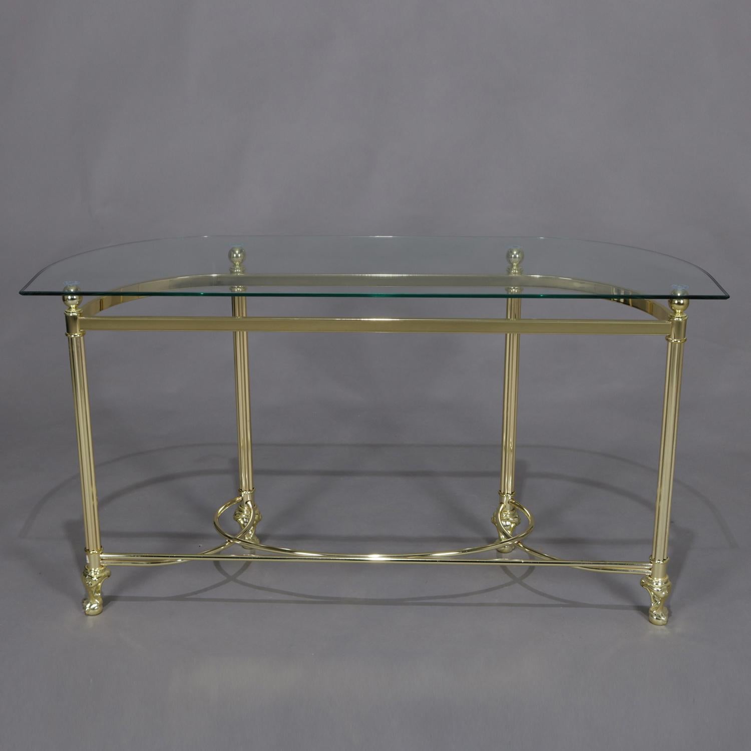 Italian Midcentury Transitional Paw Foot Brass and Glass Console Table 1