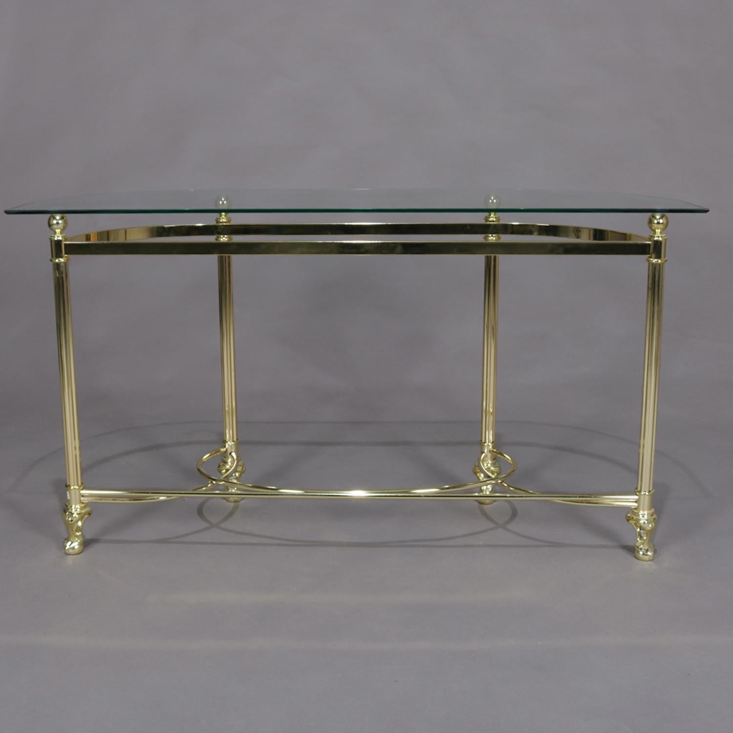 Italian Midcentury Transitional Paw Foot Brass and Glass Console Table 2