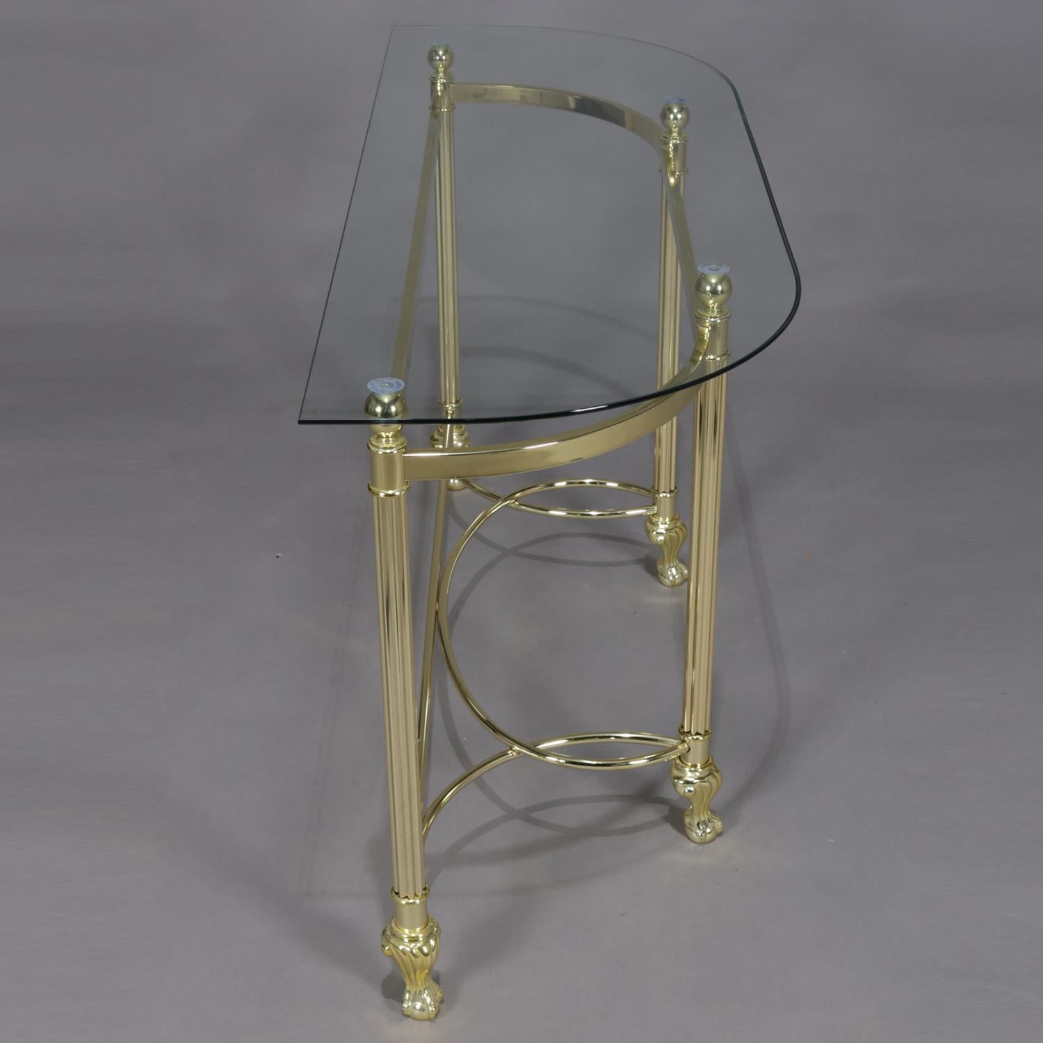 Italian Midcentury Transitional Paw Foot Brass and Glass Console Table 3