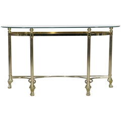 Italian Midcentury Transitional Paw Foot Brass and Glass Console Table