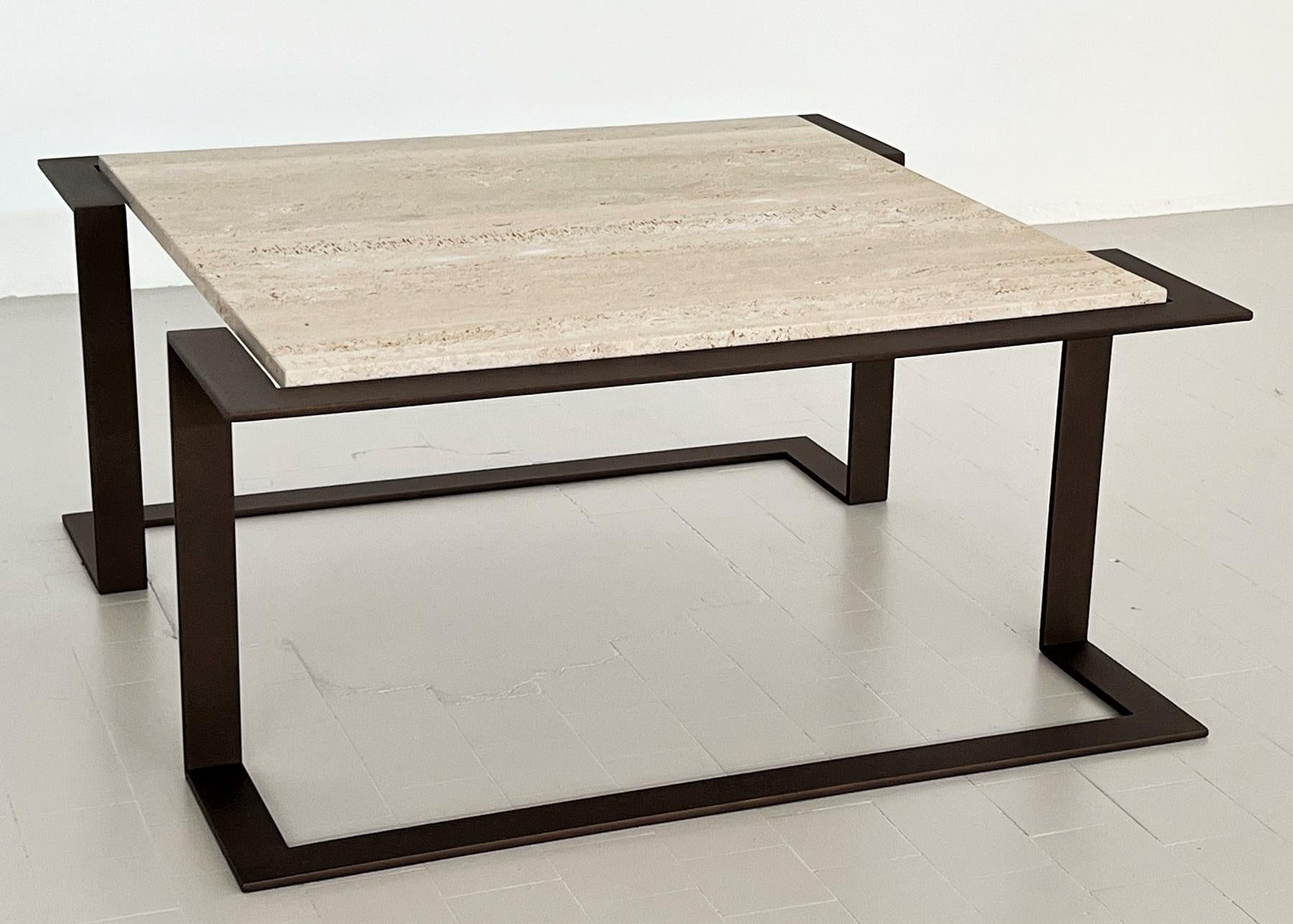 Italian Mid-Century Travertine Marble Coffee Table and Metal Base, 1970 For Sale 7