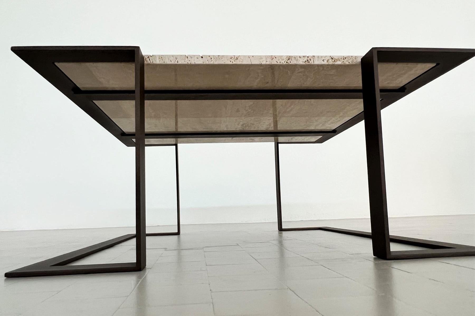 Italian Mid-Century Travertine Marble Coffee Table and Metal Base, 1970 For Sale 9