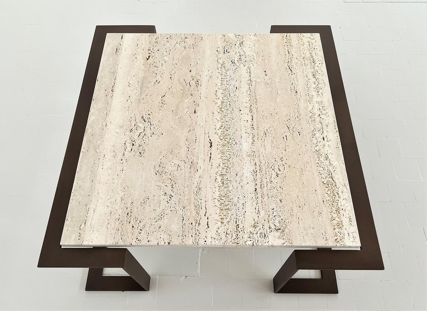 Late 20th Century Italian Mid-Century Travertine Marble Coffee Table and Metal Base, 1970 For Sale