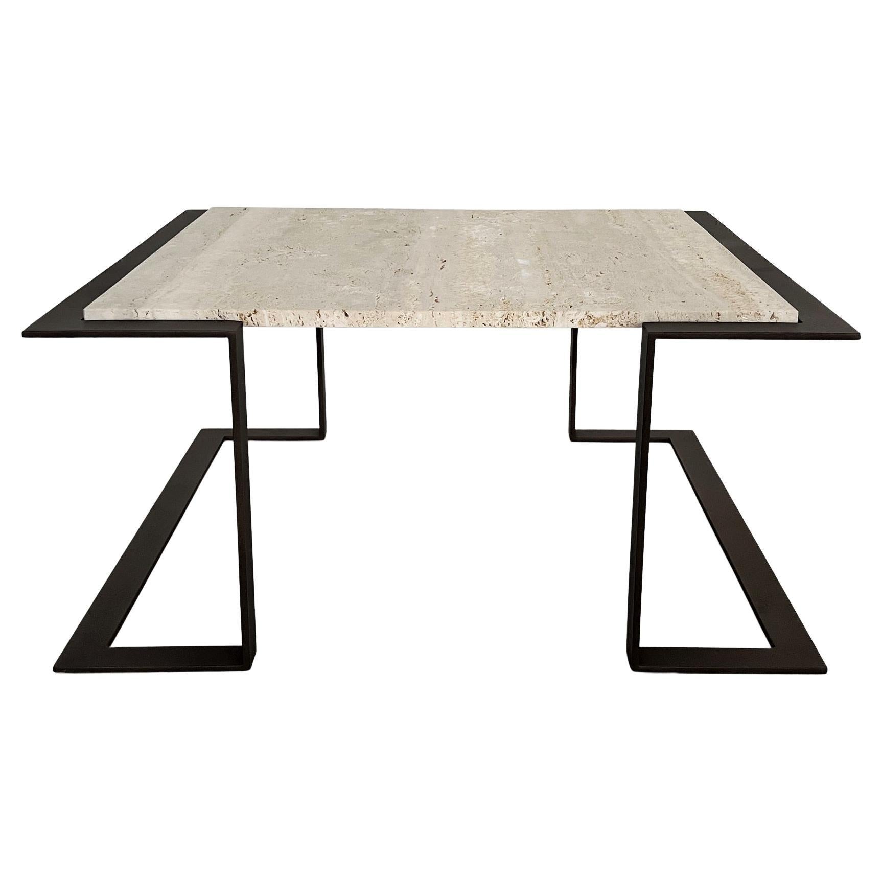 Gorgeous mid-century coffee or sofa table Made in Italy in the 1970s.
The table has a handmade wrought iron base that was sanded and painted with Corten lacquer (giving the iron a 