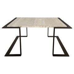 Italian Mid-Century Travertine Marble Coffee Table and Metal Base, 1970