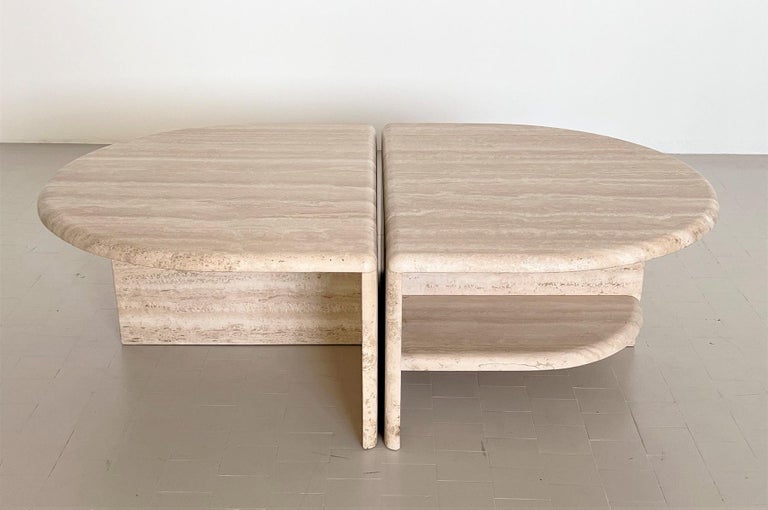 Italian Midcentury Travertine Marble Coffee Table of Two Pieces, 1970s For Sale 8