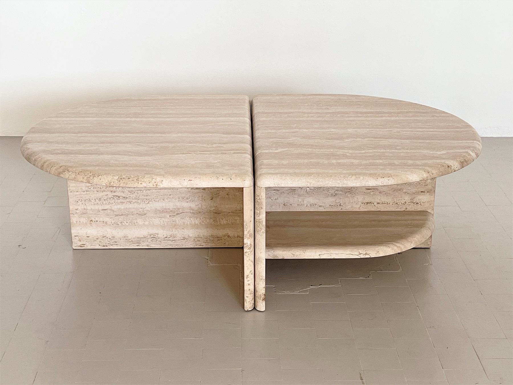 Mid-Century Modern Italian Midcentury Travertine Marble Coffee Table of Two Pieces, 1970s