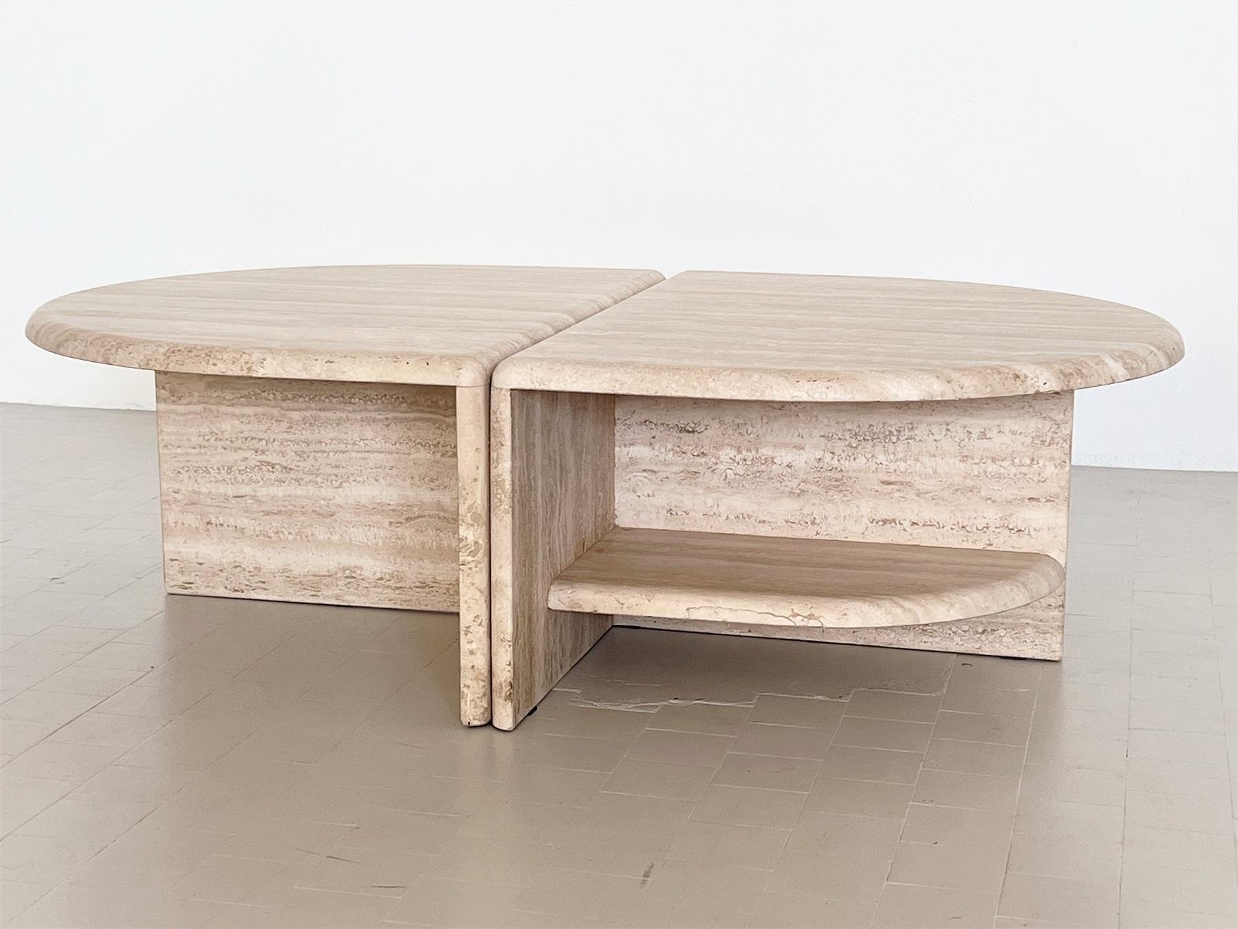 Hand-Crafted Italian Midcentury Travertine Marble Coffee Table of Two Pieces, 1970s