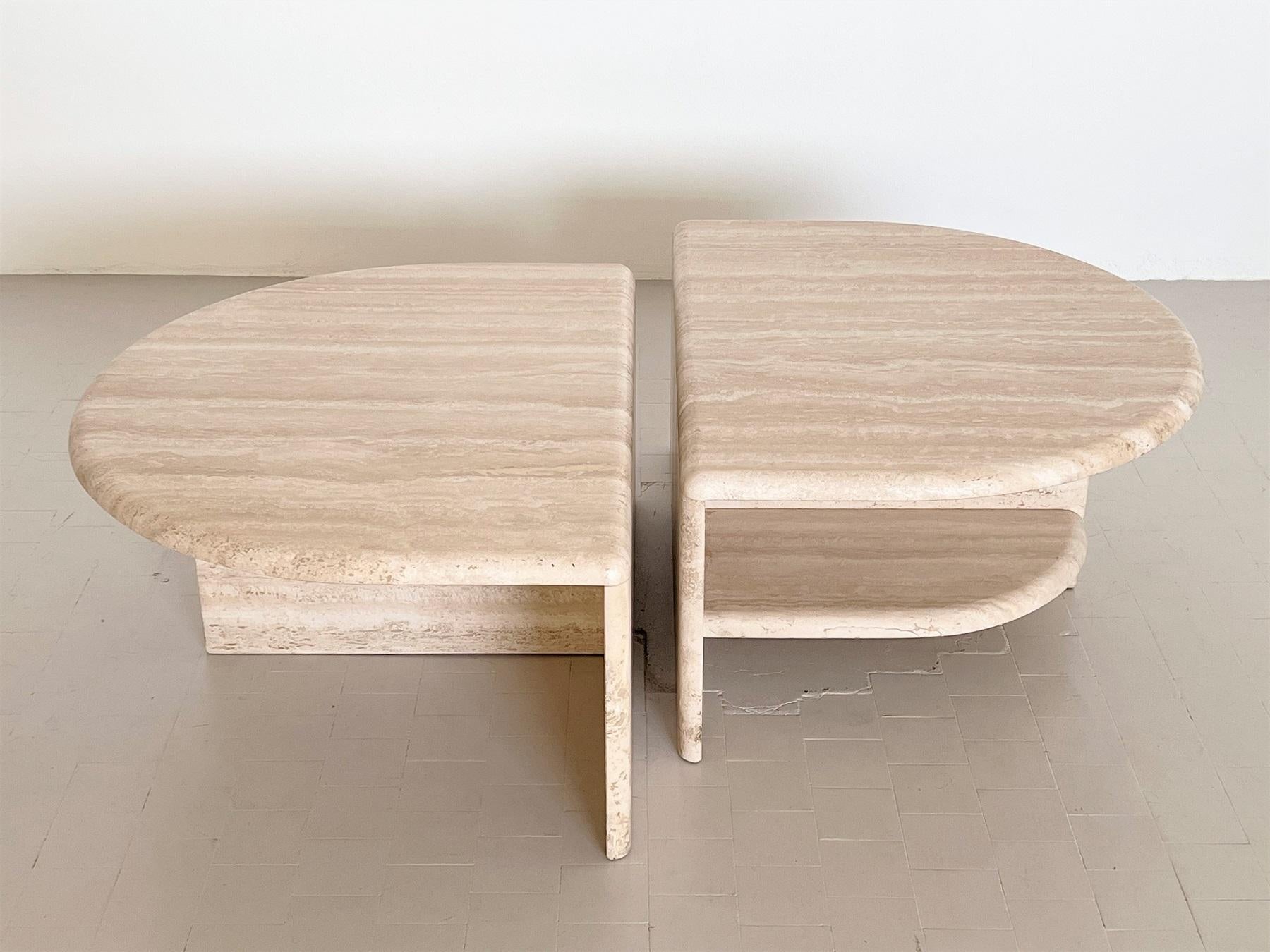 Late 20th Century Italian Midcentury Travertine Marble Coffee Table of Two Pieces, 1970s