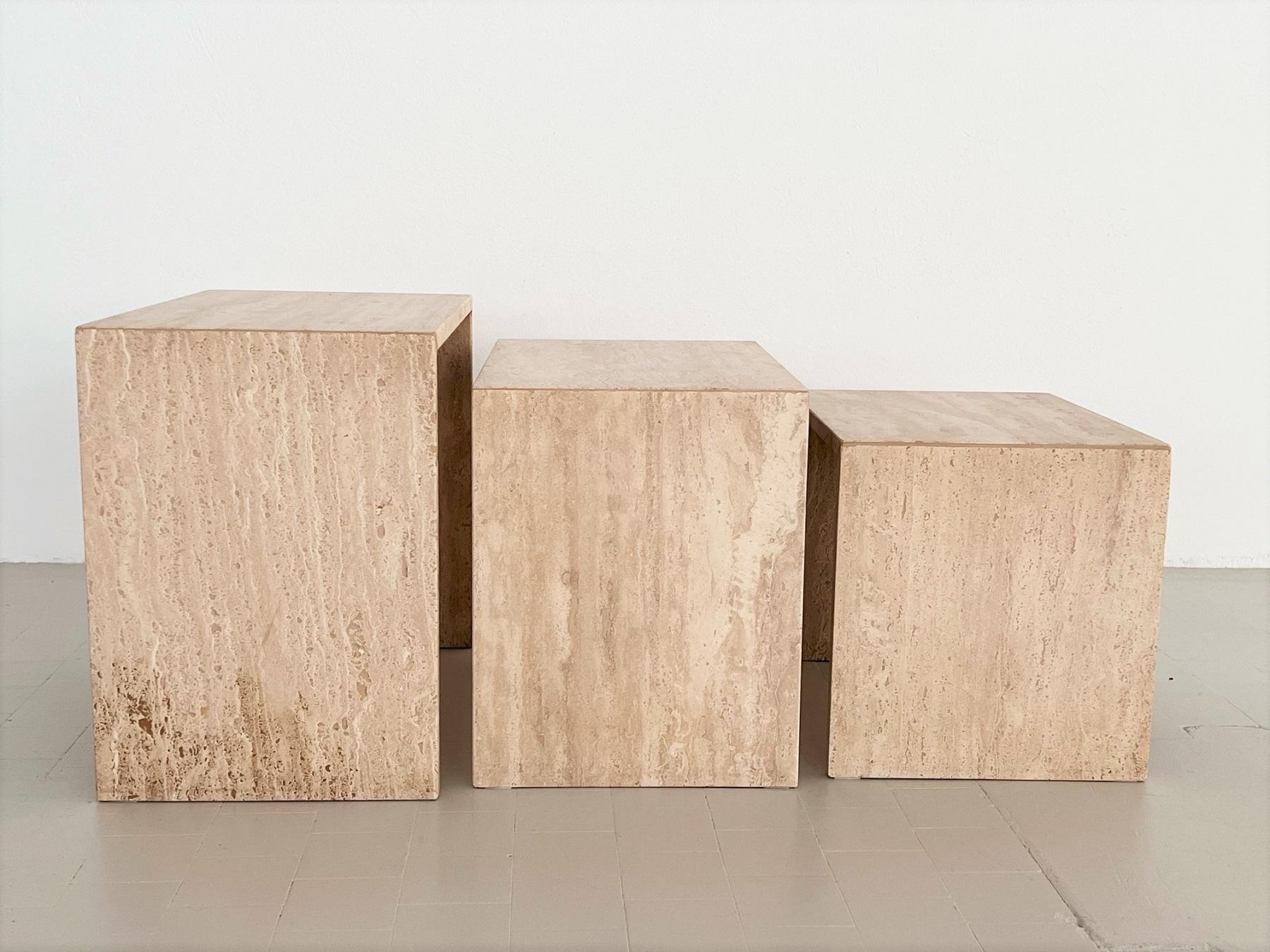 Hand-Crafted Nesting Coffee Tables in Travertine Stone from the 1970s, Set of Three For Sale