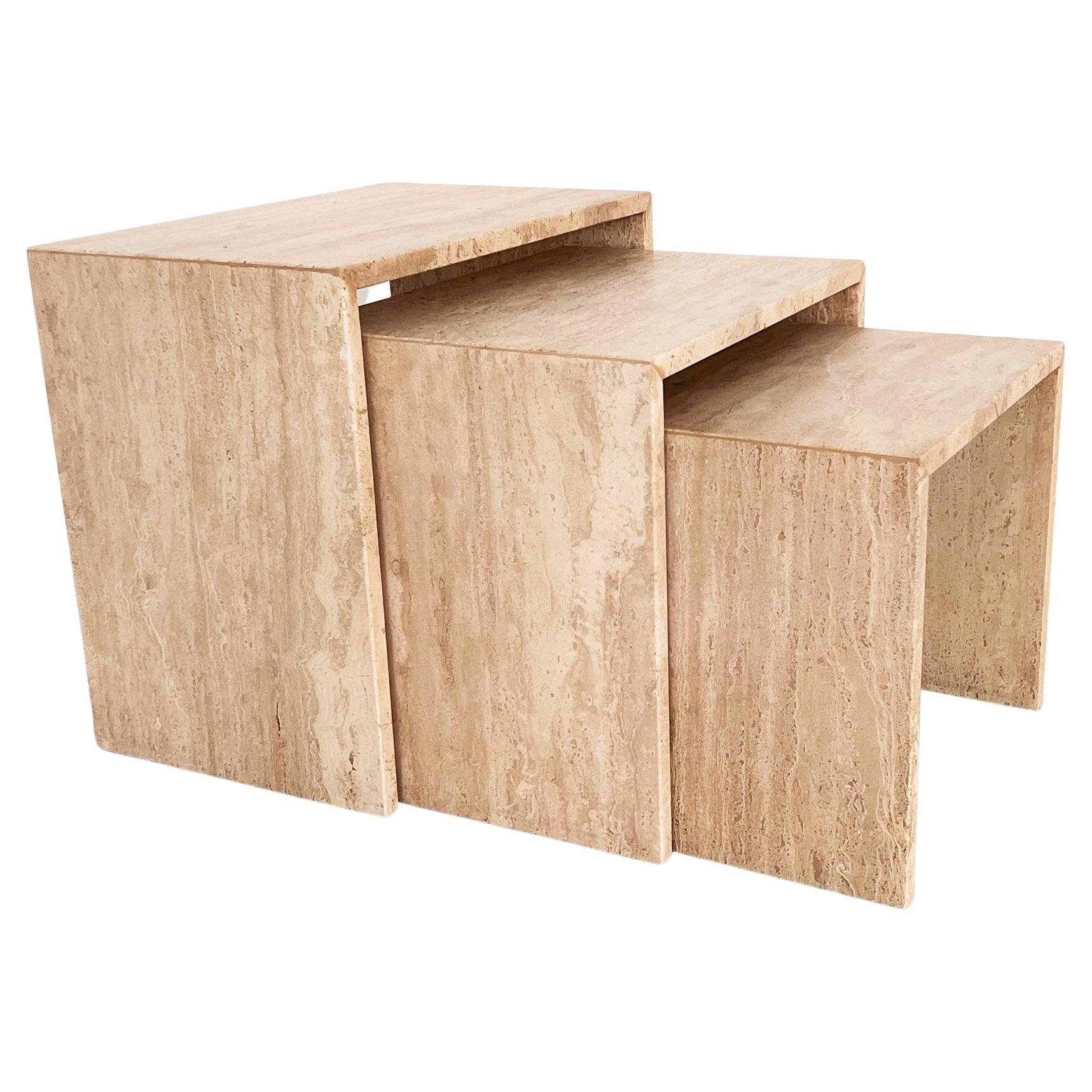 Nesting Coffee Tables in Travertine Stone from the 1970s, Set of Three For Sale