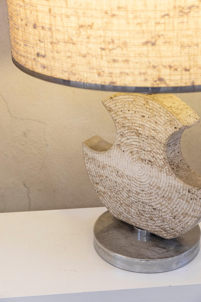 Italian Midcentury Travertine Table Lamp For Sale at 1stDibs