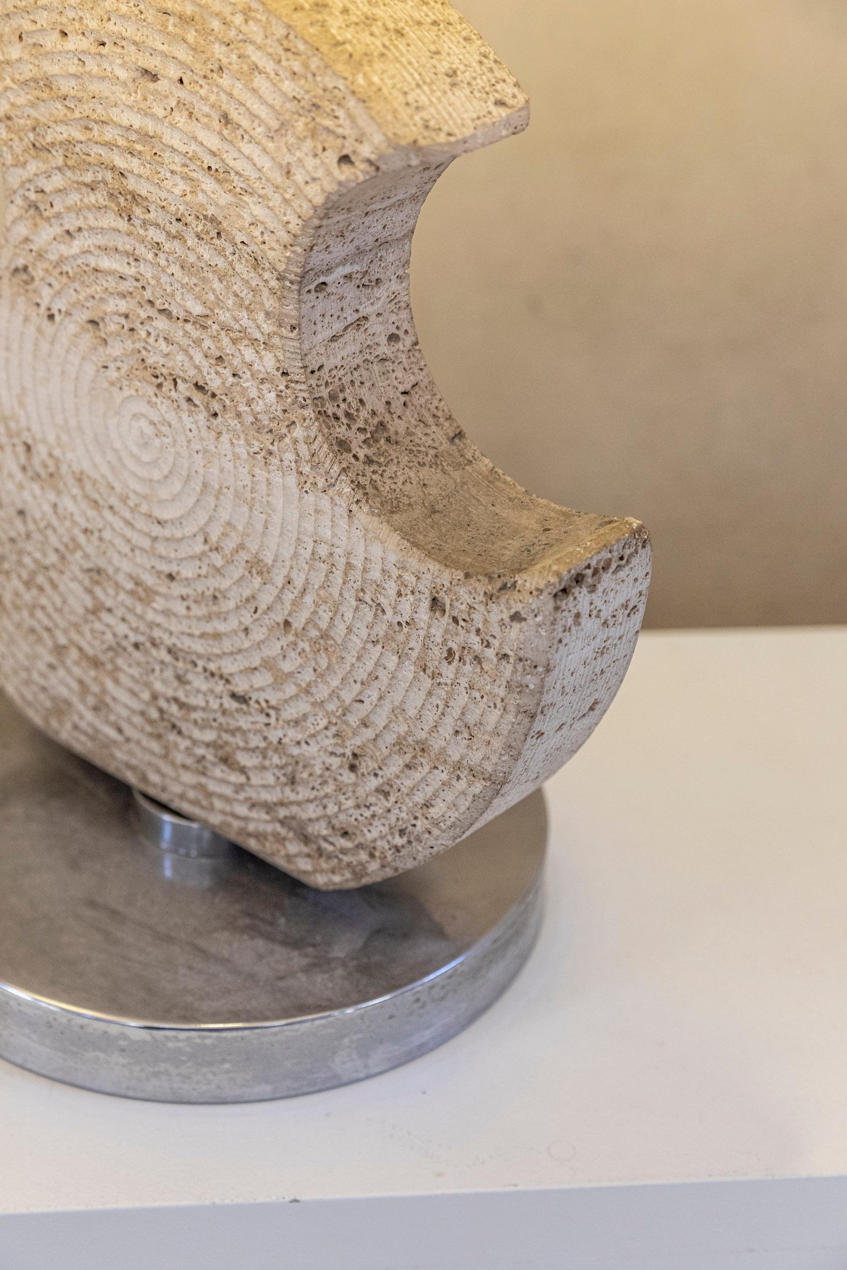 Fabric Italian Midcentury Travertine Table Lamp