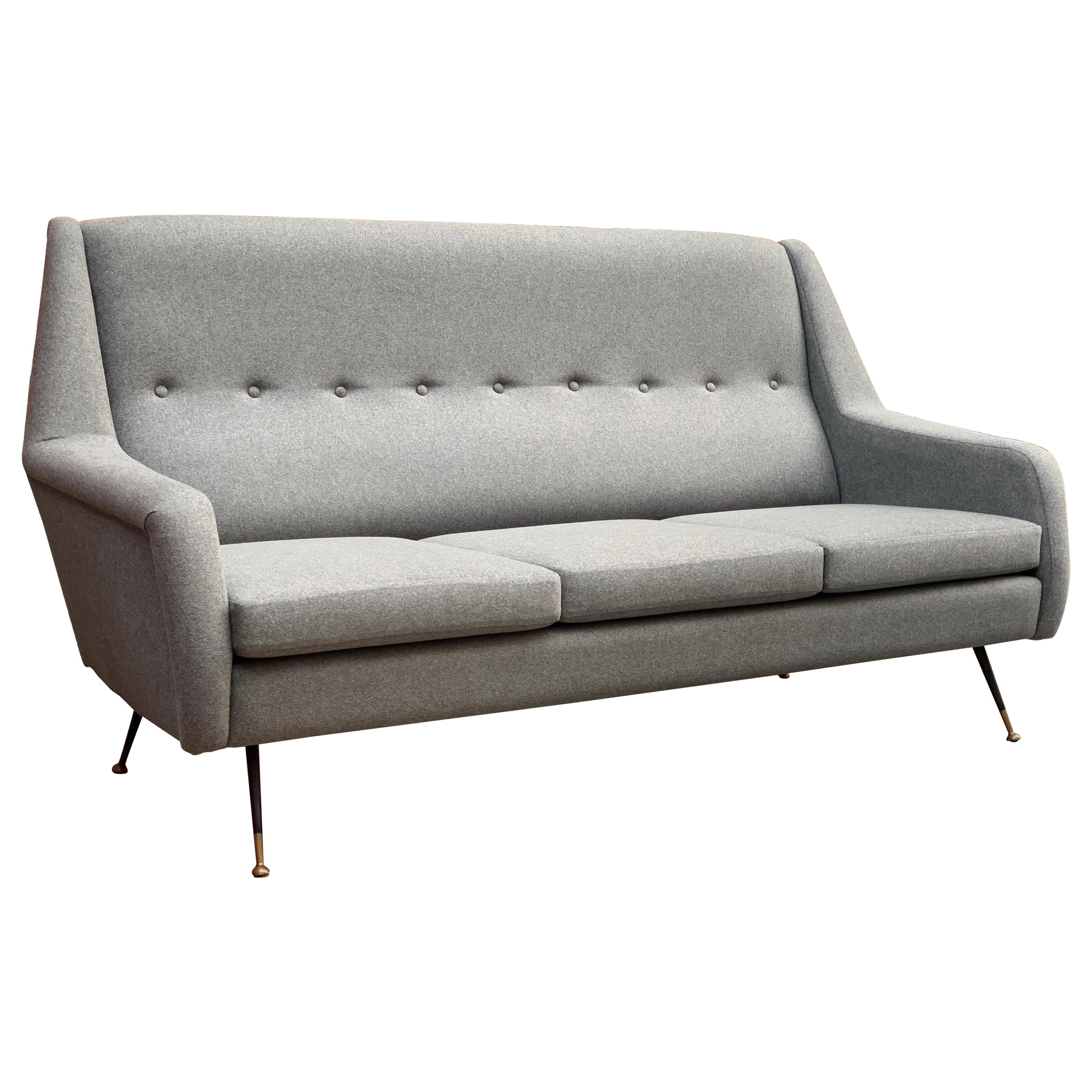 Italian Midcentury Tufted Sofa by Ico Parisi in Grey Flannel For Sale