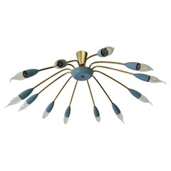 Italian Midcentury Twelve-Light Sputnik Flus Chandelier in Stilnovo Style