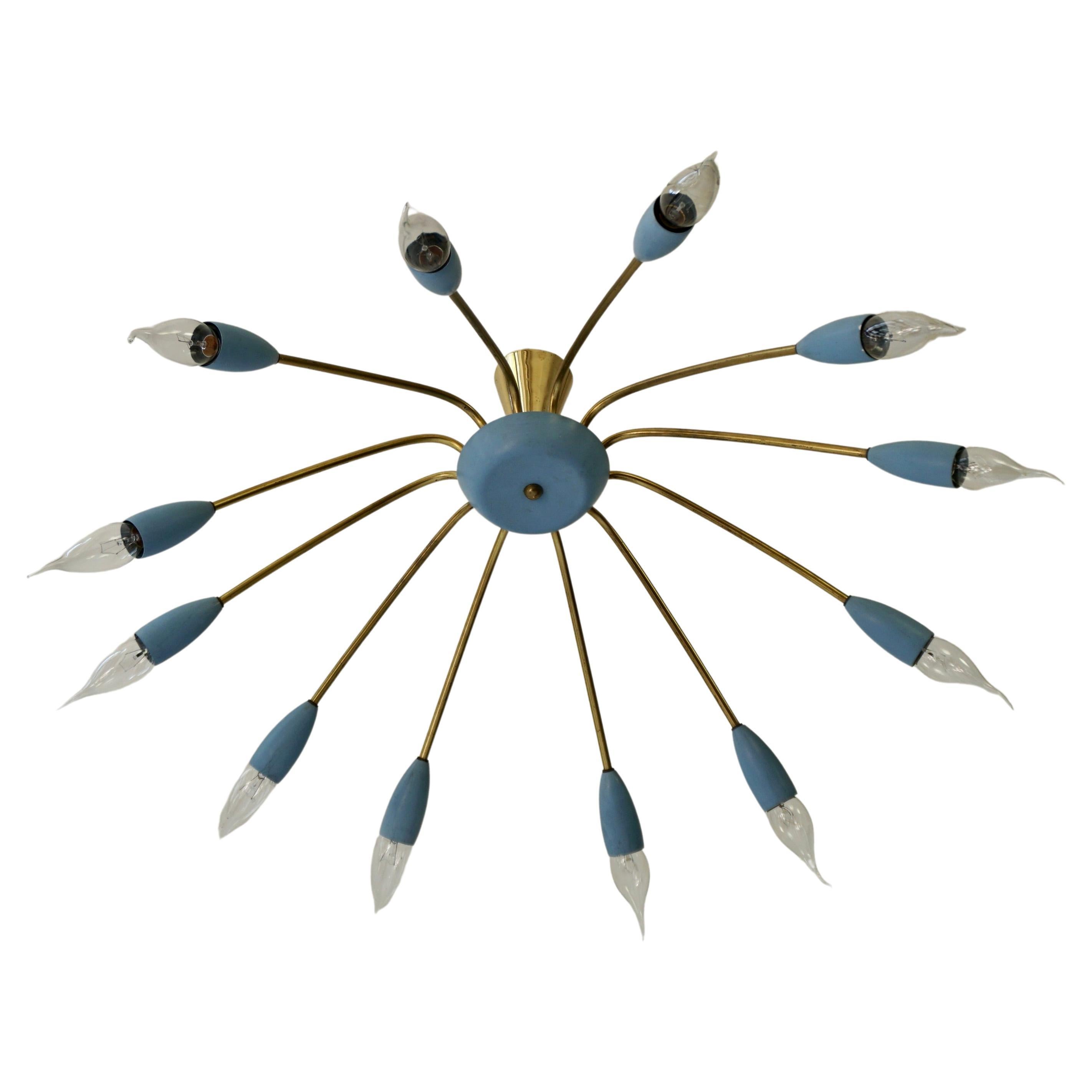 Lampadario italiano Midcentury a dodici luci Sputnik Flus in stile Stilnovo