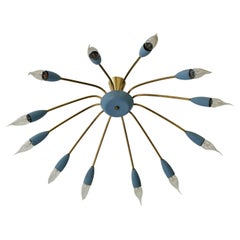 Italian Midcentury Twelve-Light Sputnik Flus Chandelier in Stilnovo Style