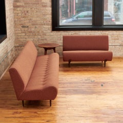 Italian Midcentury Two Piece Sofa in Sienna Orange Bouclé with Walnut Legs