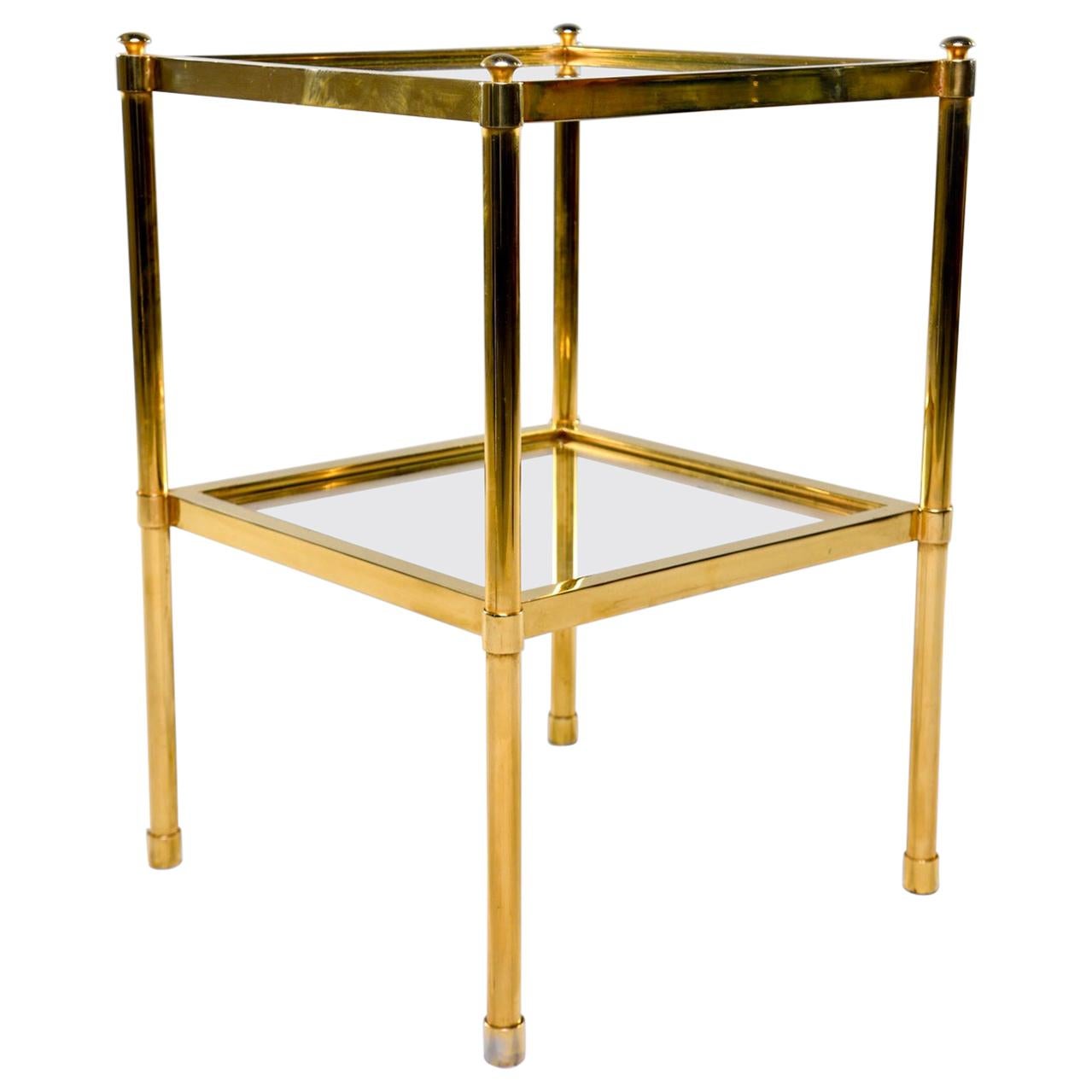 Italian Midcentury Two-Tier Brass and Glass Side Table
