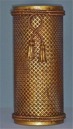 Italian Midcentury Umbrella Stand Basket Gilt Woven Metal Hans Kögl Style, 1950s
