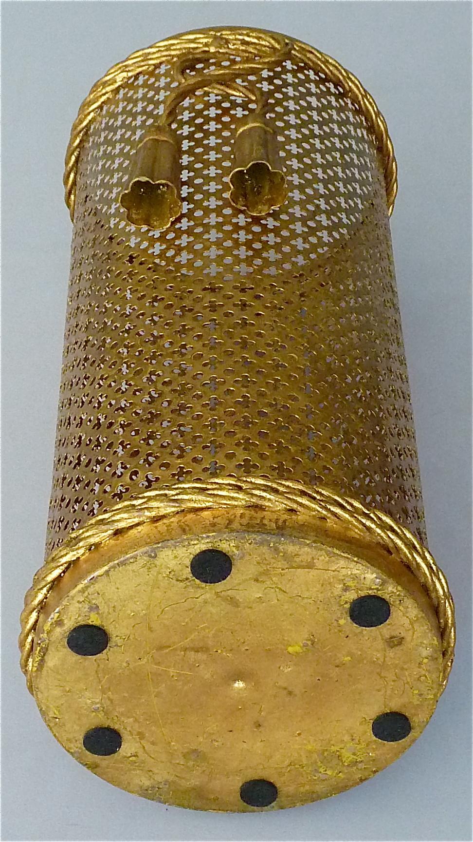 Italian Midcentury Umbrella Stand Gilt Perforated Metal, Hans Kögl Style, 1950s For Sale 5