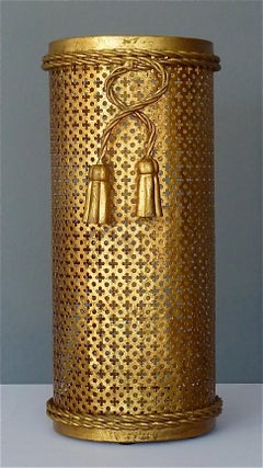 Italian Midcentury Umbrella Stand Gilt Perforated Metal, Hans Kögl Style, 1950s