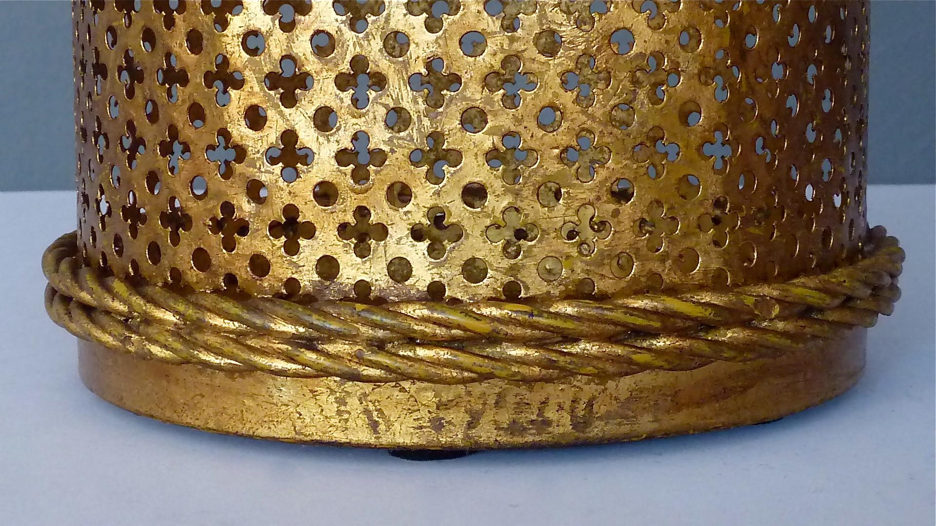 Italian Midcentury Umbrella Stand Gilt Perforated Metal, Hans Kögl Style, 1950s For Sale 3