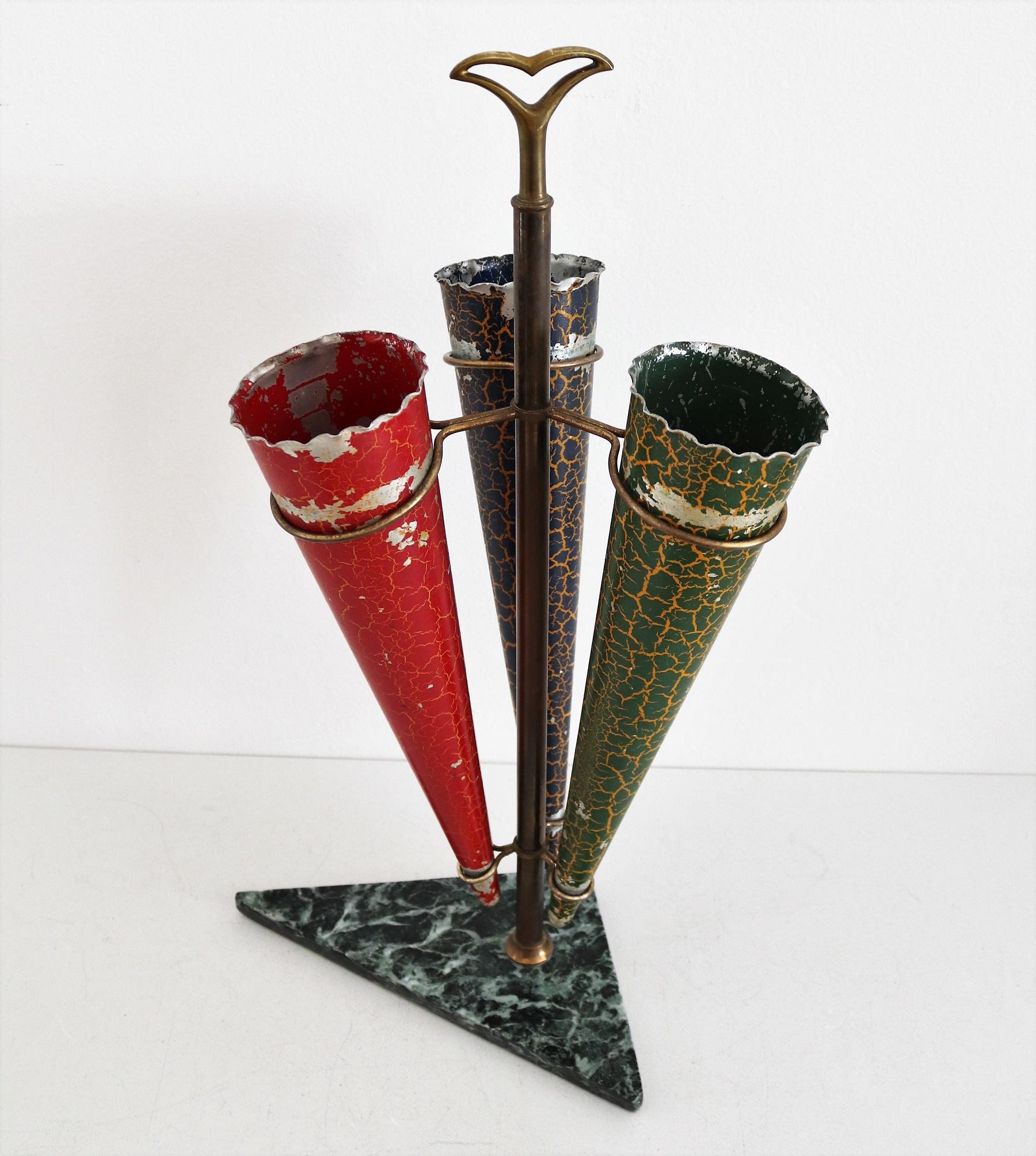 Italian Midcentury Umbrella Stand in Brass and Marble For Sale 4