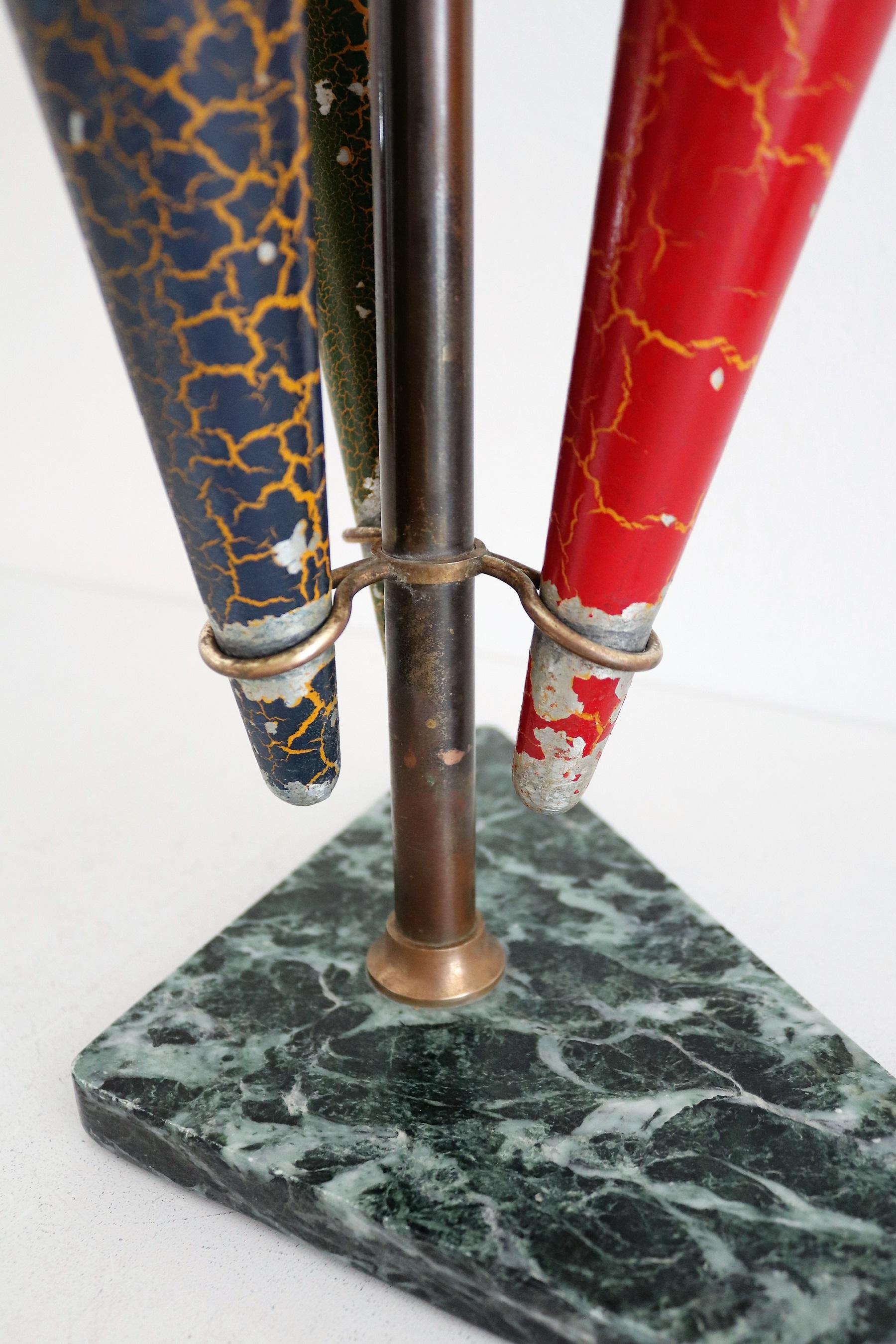 Italian Midcentury Umbrella Stand in Brass and Marble For Sale 1