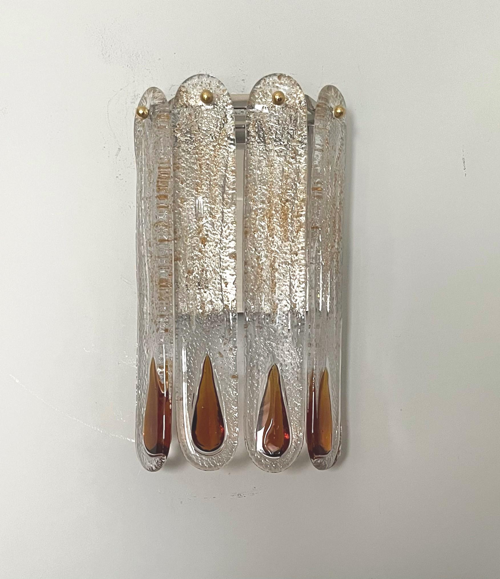 Italian Midcentury Unique Set of Six Amber Murano Wall Sconces by Mazzega, 1970s 4