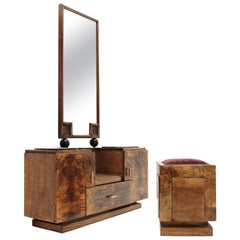 Italian Midcentury Vanity Desk with Stool, 1930s