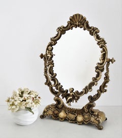 Miroir de coiffeuse italienne du milieu du siècle dernier en bronze avec ange, 1970
