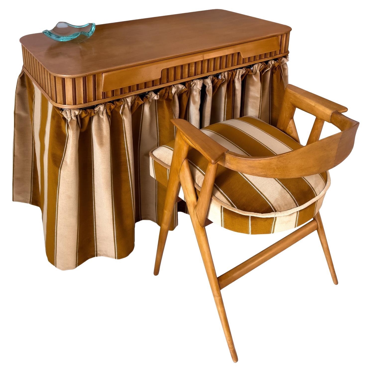 Italian Midcentury Vanity Table with Armchair by Vittorio Dassi, 1950s For Sale