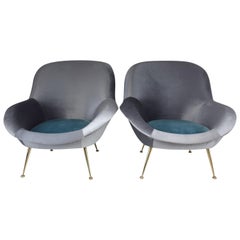 Italian Midcentury Velvet Armchairs Set by ISA Bergamo, 1950s