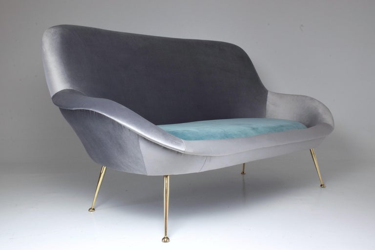 20th Century Italian Midcentury Velvet Sofa by ISA Bergamo, 1950s For Sale