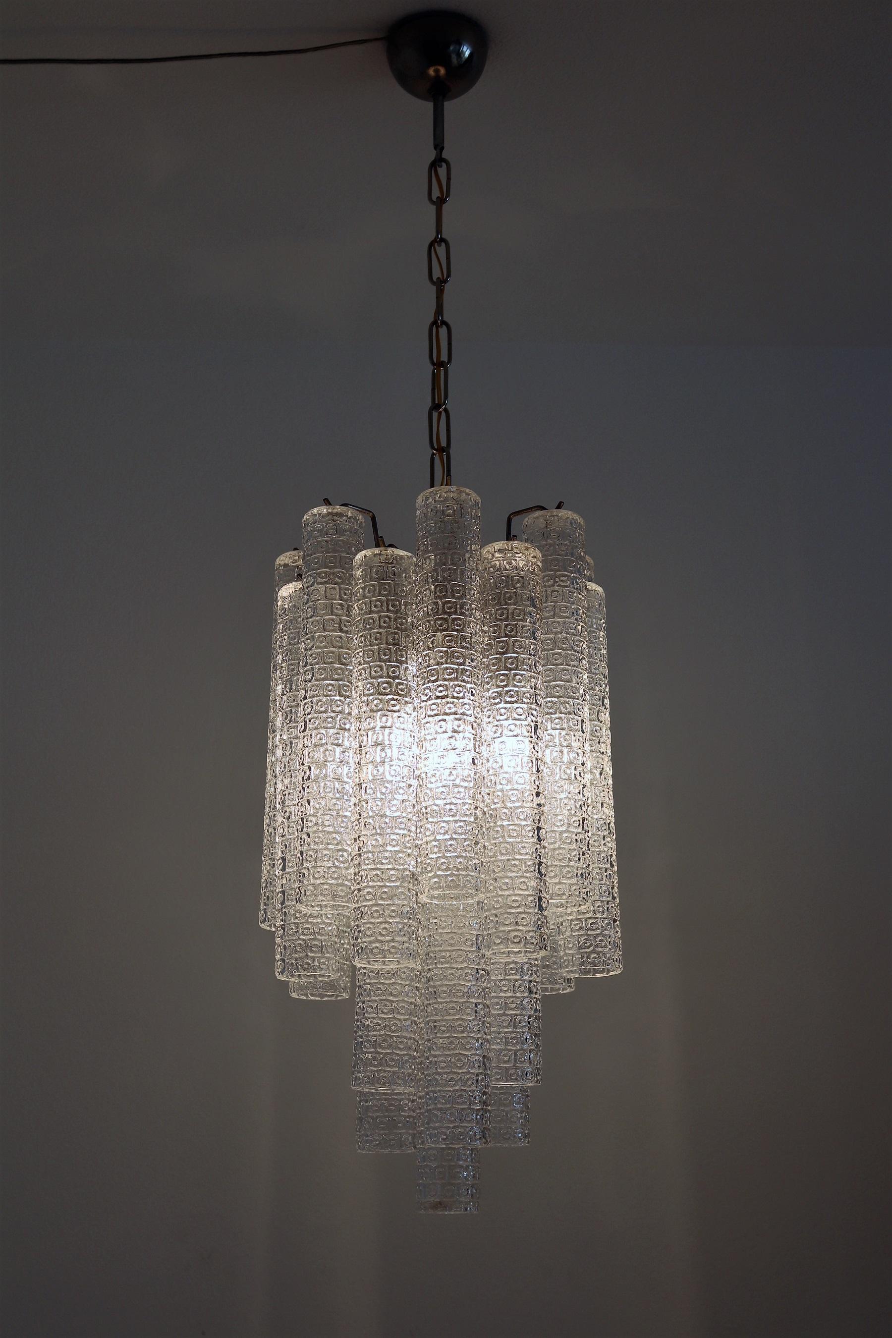 Italian Midcentury Murano Glass Crystal Tube Chandelier by Venini, 1950s For Sale 6