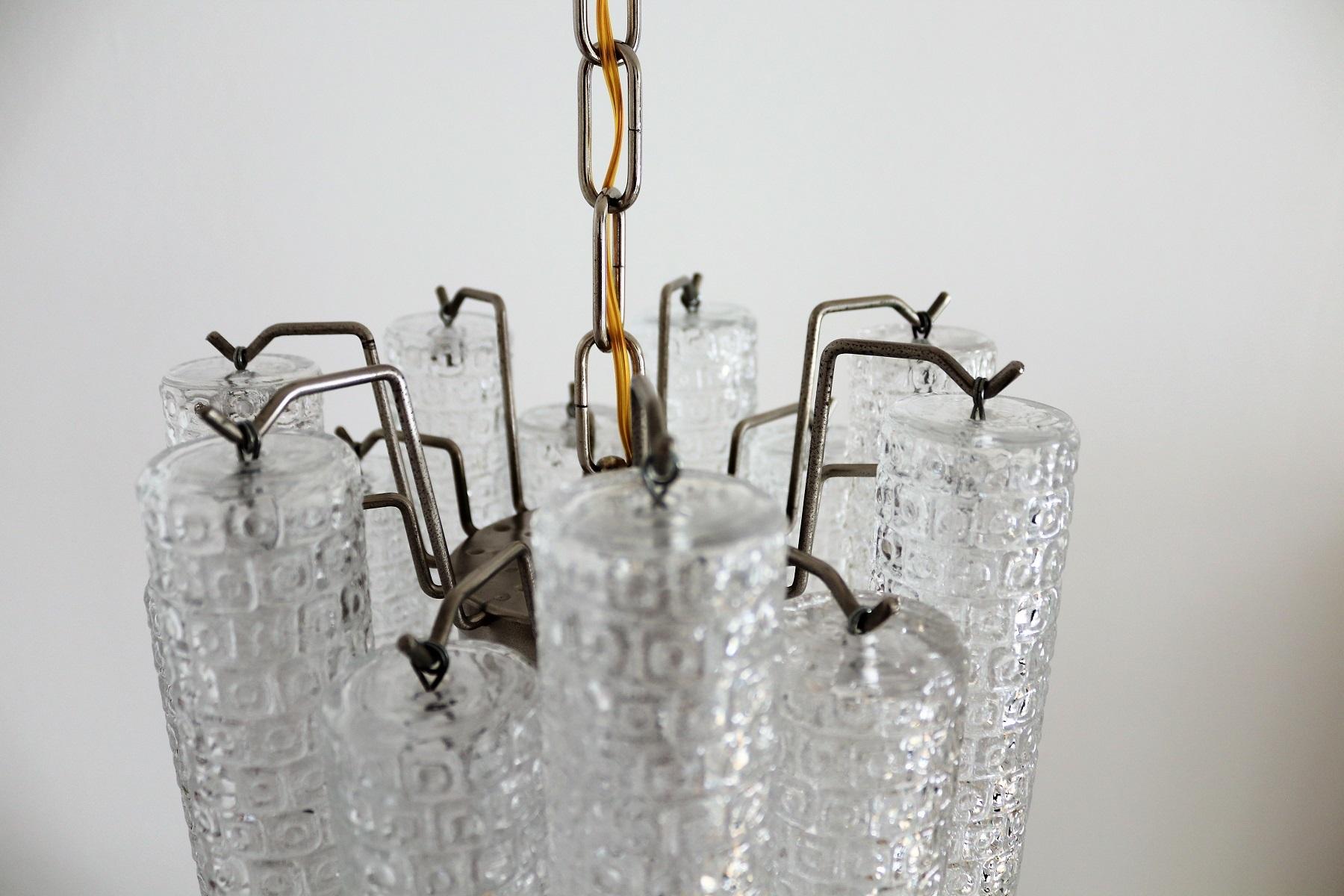 Italian Midcentury Murano Glass Crystal Tube Chandelier by Venini, 1950s For Sale 8
