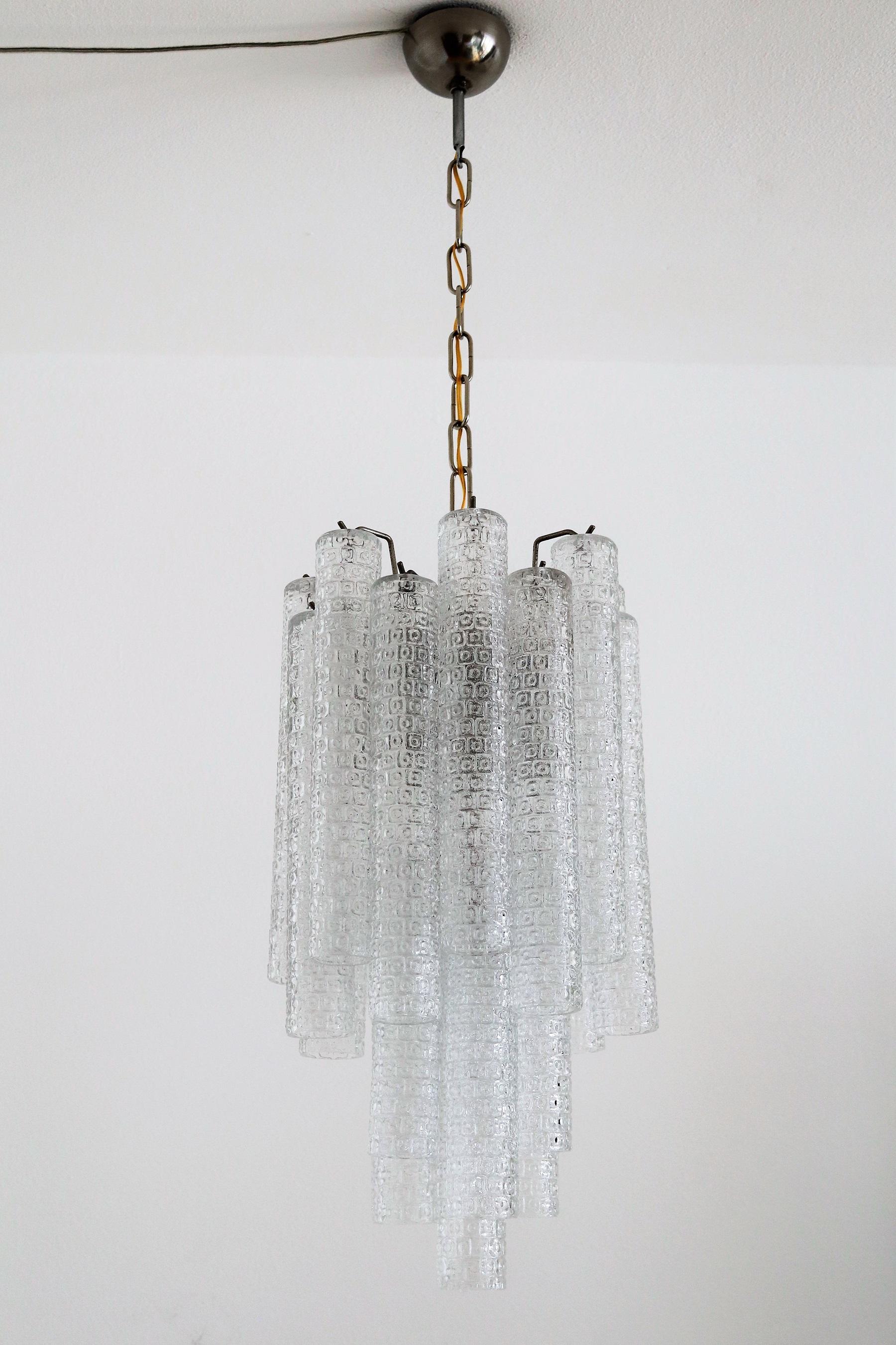Italian Midcentury Murano Glass Crystal Tube Chandelier by Venini, 1950s For Sale 11
