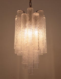 Italian Midcentury Murano Glass Crystal Tube Chandelier by Venini, 1950s