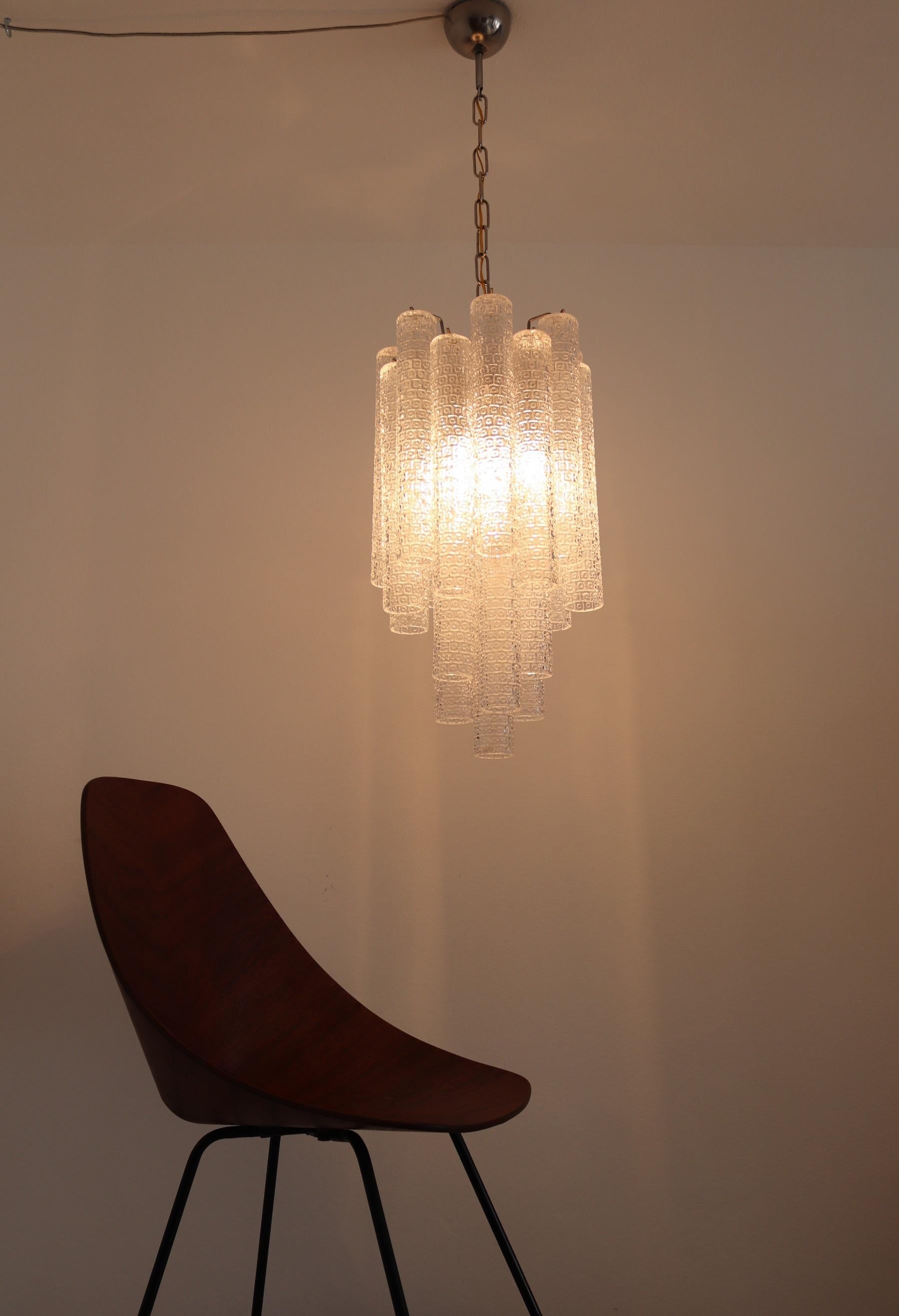 Italian Midcentury Murano Glass Crystal Tube Chandelier by Venini, 1950s In Good Condition For Sale In Morazzone, Varese
