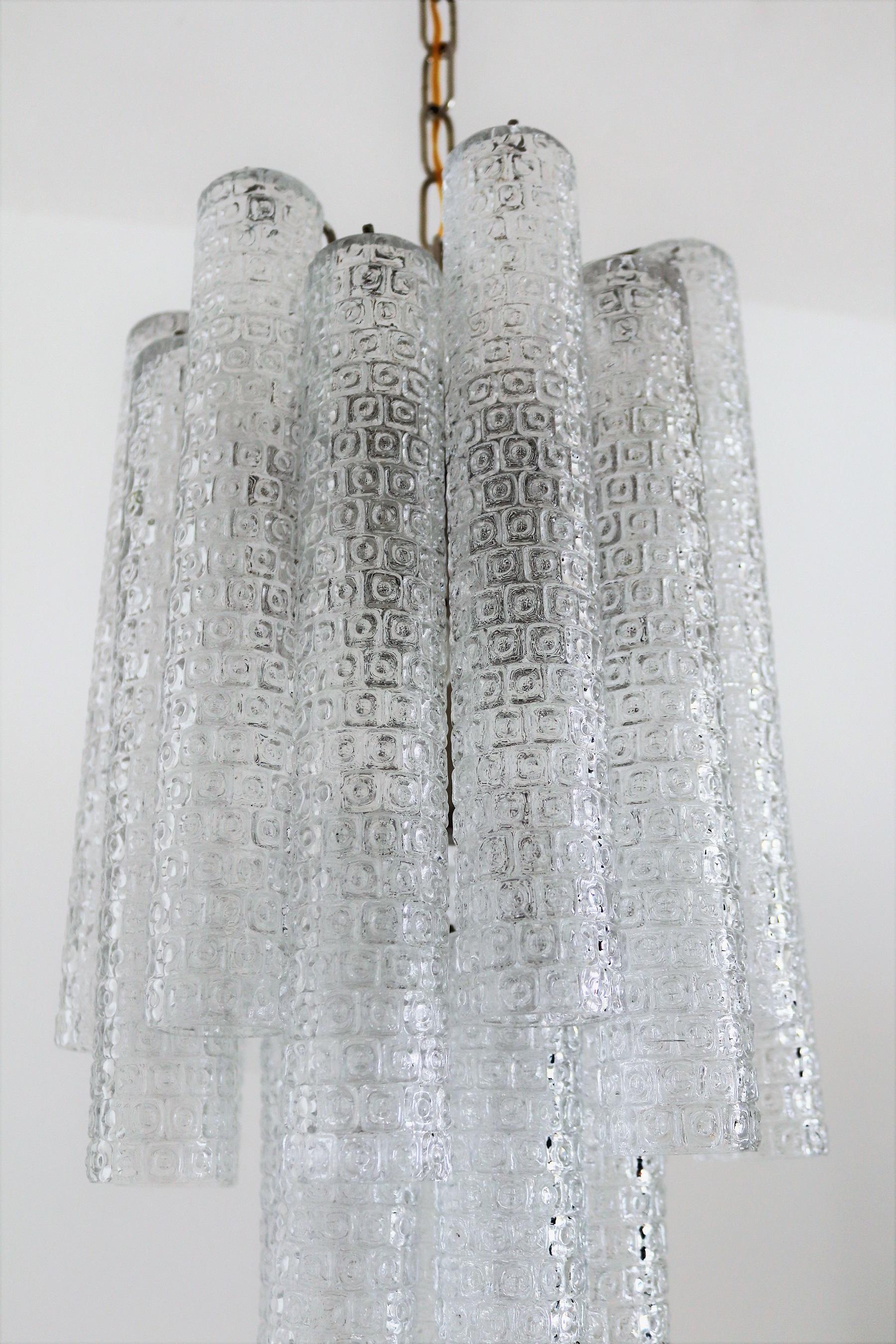 Italian Midcentury Murano Glass Crystal Tube Chandelier by Venini, 1950s For Sale 2
