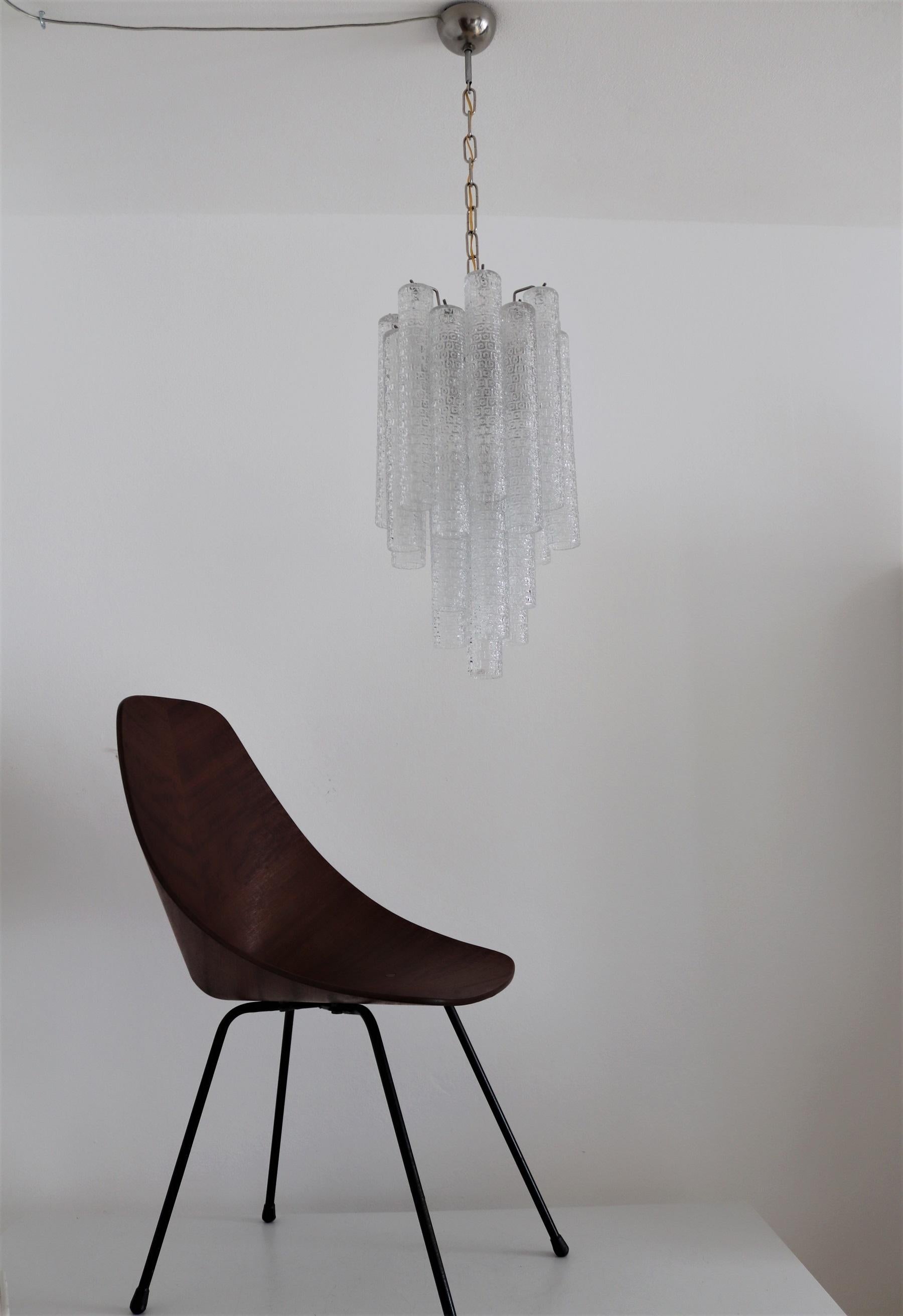 Italian Midcentury Murano Glass Crystal Tube Chandelier by Venini, 1950s For Sale 4
