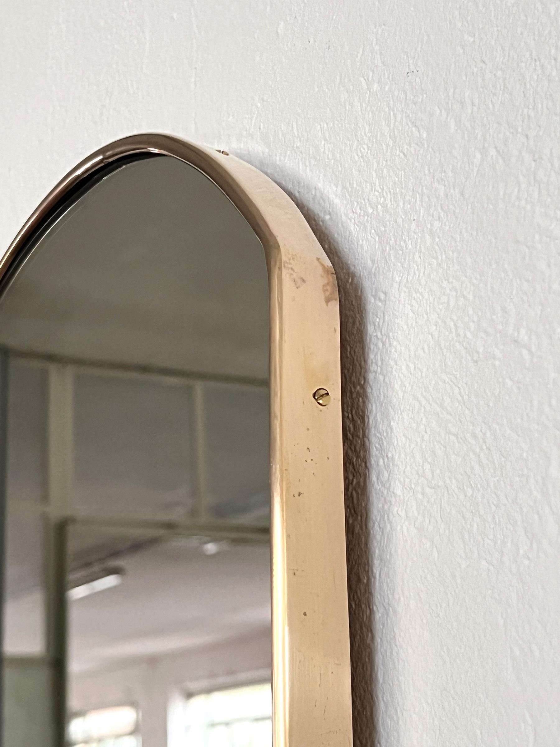 Italian Midcentury Vintage Wall Mirror with Brass Frame, 1970s 2
