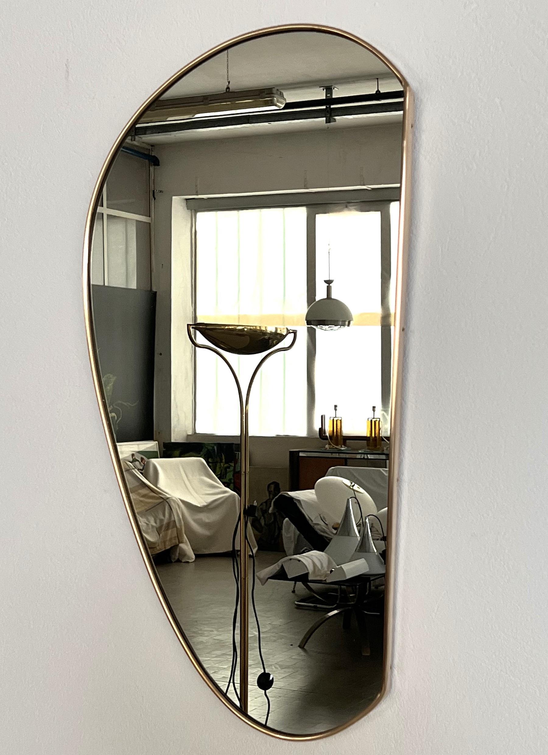 Italian Midcentury Vintage Wall Mirror with Brass Frame, 1970s 3