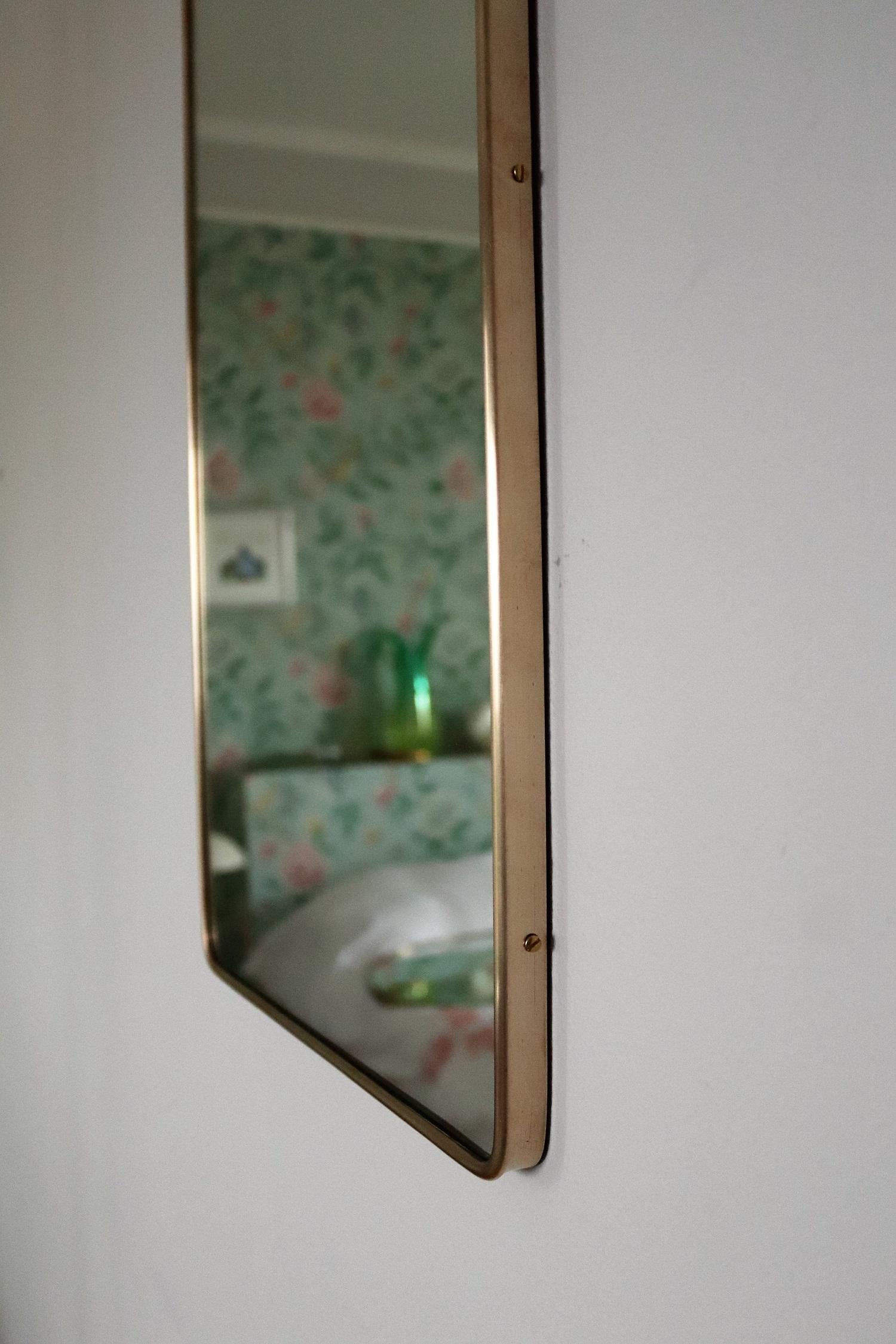 Italian Midcentury Vintage Wall Mirror with Original Brass Frame from the 1950s 6