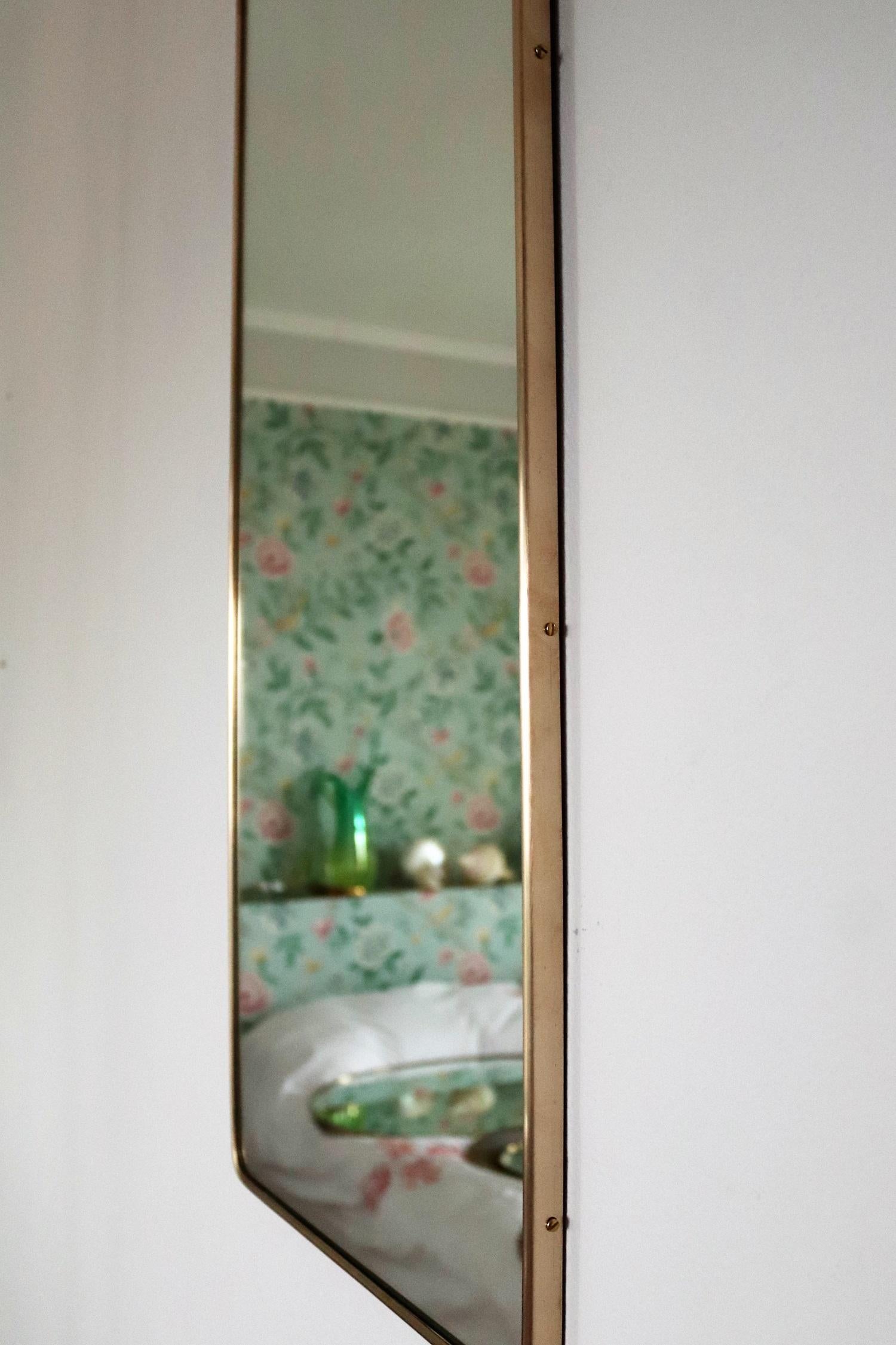 Italian Midcentury Vintage Wall Mirror with Original Brass Frame from the 1950s 7