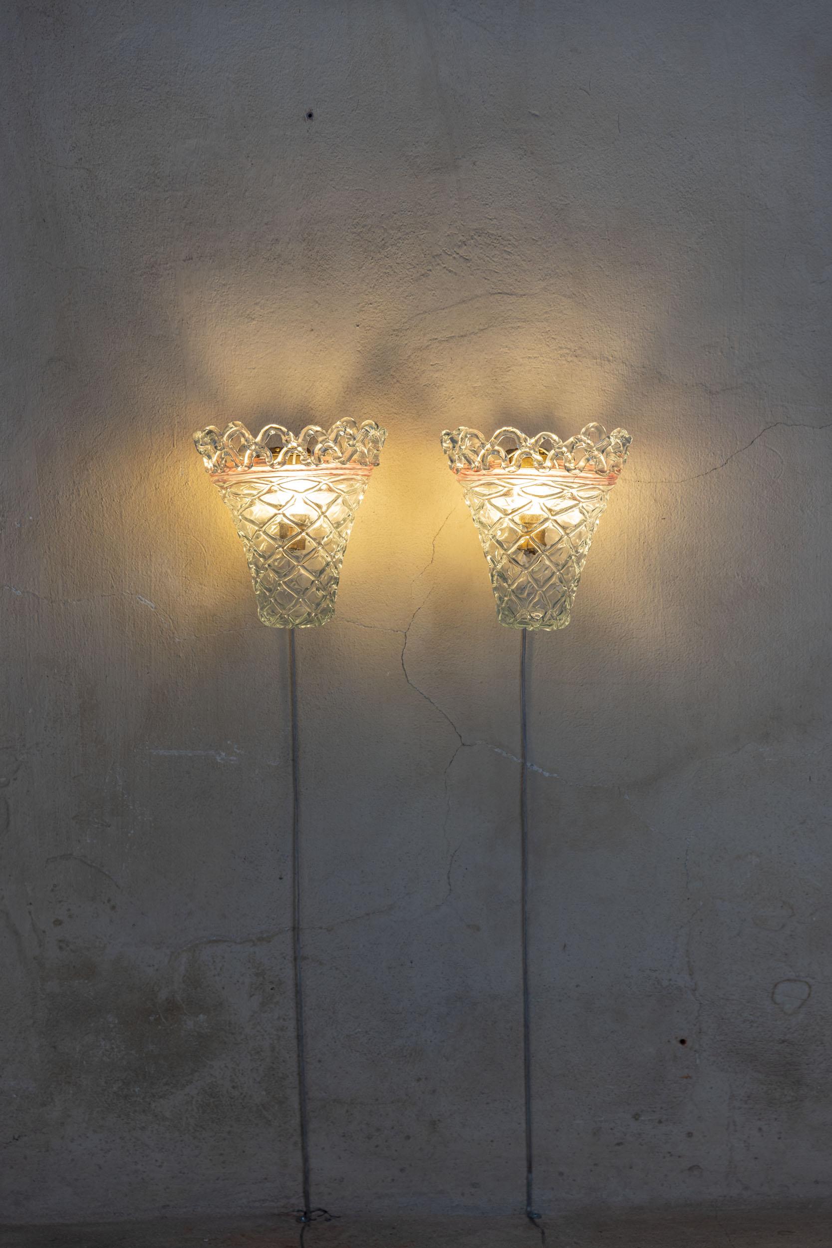 Italian midcentury wall lights by Venini, marked For Sale 1
