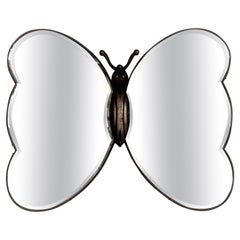 Vintage Italian Midcentury Wall Mirror in Butterfly Shape with Brass and Cut Glass, 1970