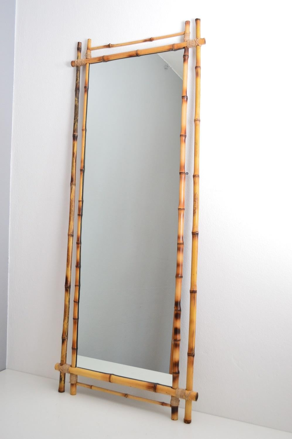 Italian Midcentury Wall Mirror in Real Bamboo Frame, 1960s 11